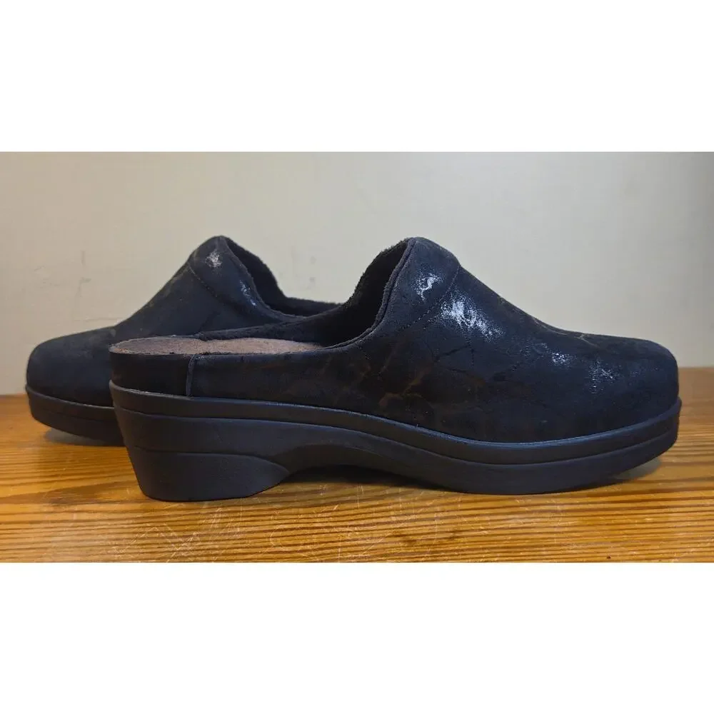 Women’s 5.5 36 Mephisto Metallic Black Satty Nubuck Suede Clogs Mules Slip Ons - Picture 3 of 6